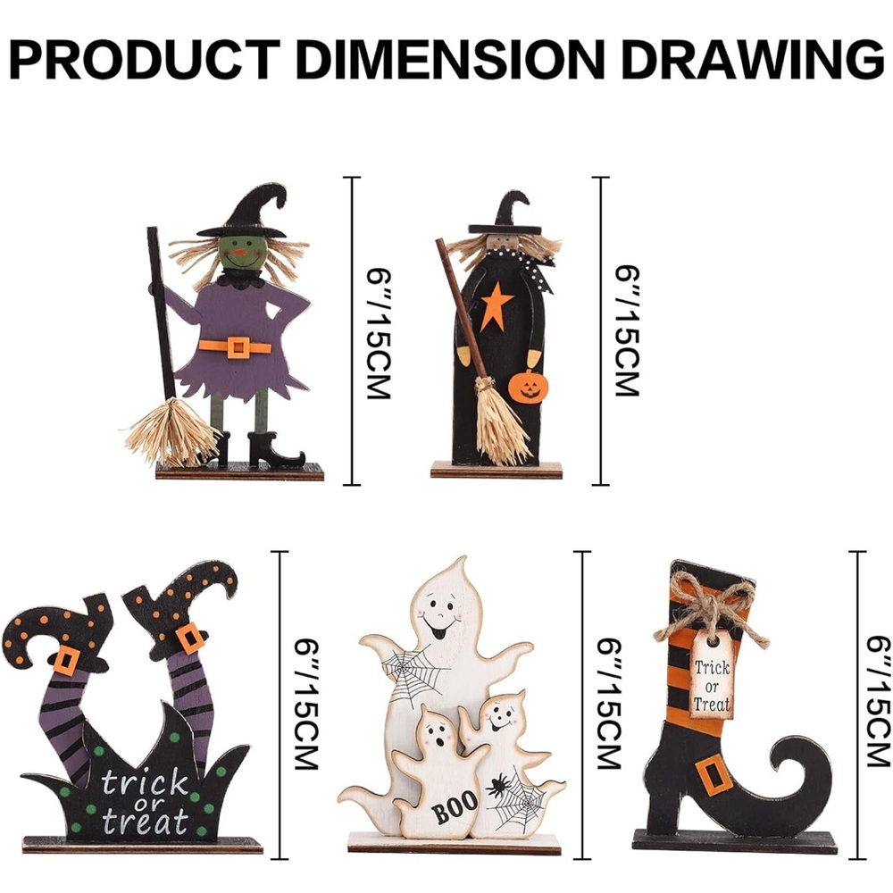 NWT 5pcs Halloween Wooden Decorations Halloween Tabletop Centerpiece Craft Decor - Picture 2 of 8